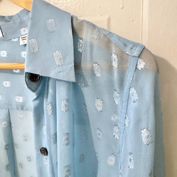 Equipment essential semi-sheer long sleeve metallic fil coupé blouse L - Picture 6 of 14